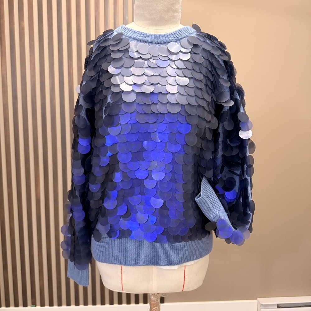 BNWOT Blue Crew Neck All Over Sequinned Sweater